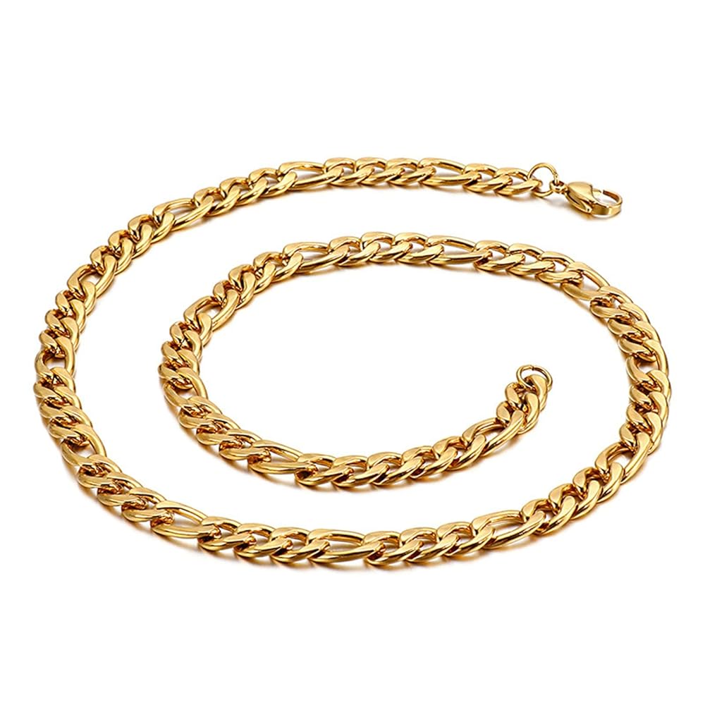 Dsnyu Titanium Figaro Chains for Men 55CM, Gold Stainless